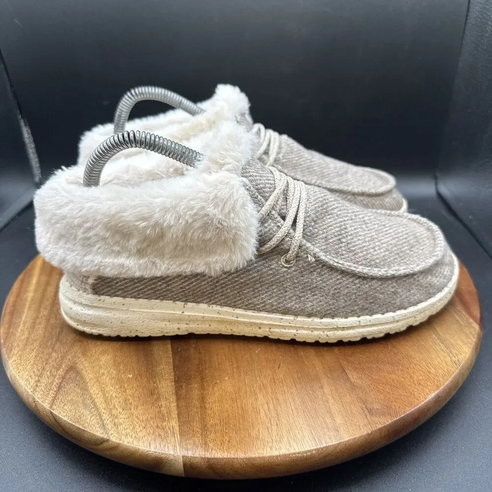 Hey Dude Britt Nut Womens Size 6 Shoes Faux Fur Ankle Winter Bootie Loafers